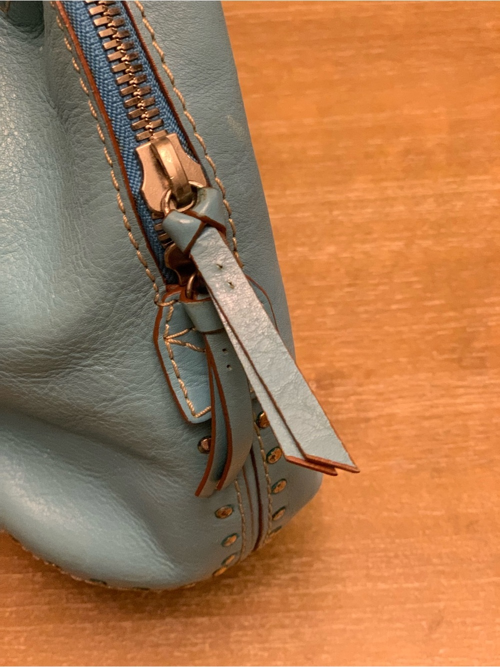 Michael Kors Sky Blue Studded Leather Shoulder Bag - Picture 10 of 16